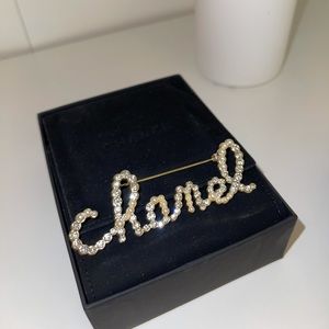SOLD Chanel Script crystal and pearl brooches
